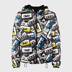 Куртка с капюшоном женская Аудиокассеты паттерн, цвет: 3D-черный