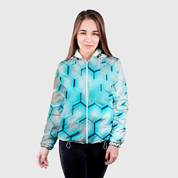 Куртка с капюшоном женская Неоновая броня соты, цвет: 3D-белый — фото 2