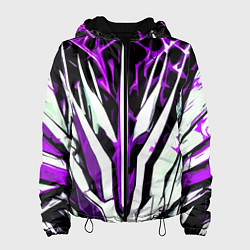 Куртка с капюшоном женская Чёрный фон, фиолетово-белая абстракция, цвет: 3D-черный