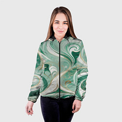 Куртка с капюшоном женская Светло-зеленый узор с завитками, цвет: 3D-черный — фото 2
