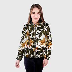 Куртка с капюшоном женская Желтые ретро цветы, цвет: 3D-черный — фото 2