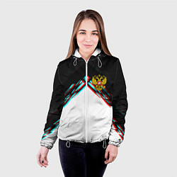 Куртка с капюшоном женская Краски глитч герб РФ, цвет: 3D-белый — фото 2