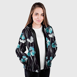 Куртка с капюшоном женская Цветы и волнообразные линии, цвет: 3D-черный — фото 2
