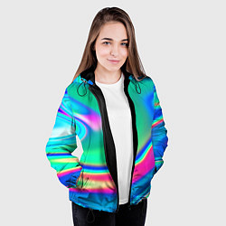 Куртка с капюшоном женская Неоновые голографические краски - светло-голубоват, цвет: 3D-черный — фото 2