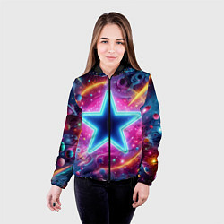 Куртка с капюшоном женская Звезда в неоновом космосе - нейроарт, цвет: 3D-черный — фото 2