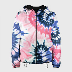 Куртка с капюшоном женская Розово синий тай дай - разводы краски на белом фон, цвет: 3D-черный