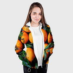 Куртка с капюшоном женская Гора мандаринов апельсинов и листьев на Новый год, цвет: 3D-белый — фото 2