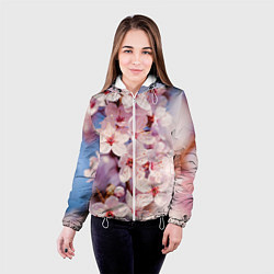 Куртка с капюшоном женская Цветущая сакура крупно, цвет: 3D-белый — фото 2