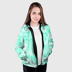 Куртка с капюшоном женская Ярко бирюзовые соты, цвет: 3D-черный — фото 2