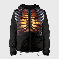 Куртка с капюшоном женская Огонь в груди скелета - костюм на хэллоуин, цвет: 3D-черный