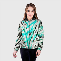 Куртка с капюшоном женская Чёрно-голубая агрессивная абстракция на белом фоне, цвет: 3D-черный — фото 2