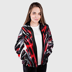Куртка с капюшоном женская Красная энергетическая абстракция, цвет: 3D-черный — фото 2