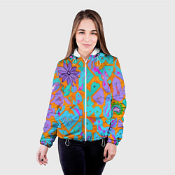 Куртка с капюшоном женская Яркая абстракция цветы, цвет: 3D-белый — фото 2