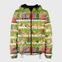 Куртка с капюшоном женская Много капибар семьей на Новый год и Рождество, цвет: 3D-черный