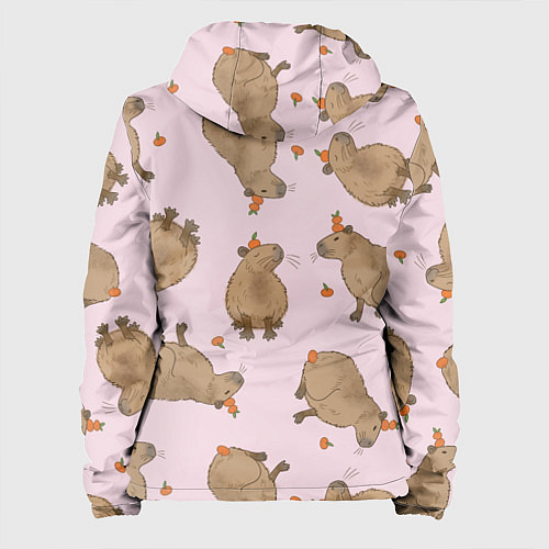 Женская куртка Паттерн с капибарами и мандаринками розовый / 3D-Черный – фото 2