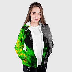 Куртка с капюшоном женская Зелёный и чёрный огонь, цвет: 3D-белый — фото 2