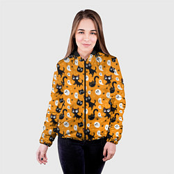 Куртка с капюшоном женская Паттерн с черными кошками, цвет: 3D-черный — фото 2