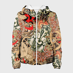 Куртка с капюшоном женская Будда и Ганеша на фоне сансары и мандалы, цвет: 3D-белый