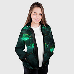 Куртка с капюшоном женская Зеленые камни с освещением текстура, цвет: 3D-черный — фото 2