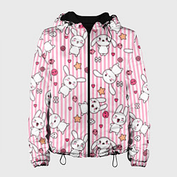 Куртка с капюшоном женская Зайчики паттерн, цвет: 3D-черный