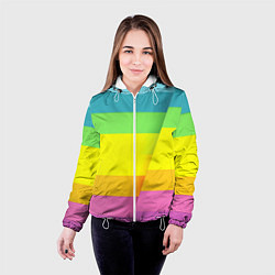 Куртка с капюшоном женская Разноцветные полосы, цвет: 3D-белый — фото 2