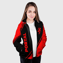 Куртка с капюшоном женская Portal - red gradient вертикально, цвет: 3D-черный — фото 2