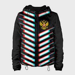 Куртка с капюшоном женская Герб РФ глитч геометрия, цвет: 3D-черный