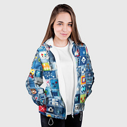 Куртка с капюшоном женская Minecraft значки на пэчворк, цвет: 3D-белый — фото 2