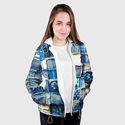 Куртка с капюшоном женская Minecraft на пэчворк дениме, цвет: 3D-белый — фото 2