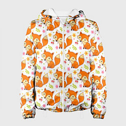 Куртка с капюшоном женская Рыжие лисички паттерн, цвет: 3D-белый
