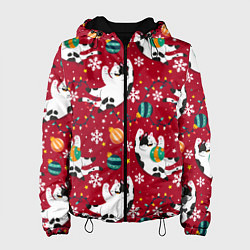 Куртка с капюшоном женская Новогодний паттерн с котиками, цвет: 3D-черный
