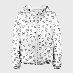 Куртка с капюшоном женская Черные сердечки, цвет: 3D-белый