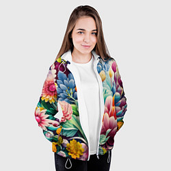 Куртка с капюшоном женская Объемные цветы лето, цвет: 3D-белый — фото 2