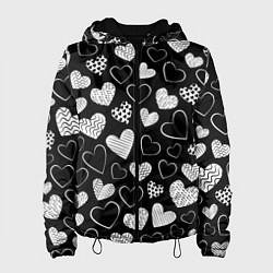 Женская куртка Белые сердечки на черном фоне