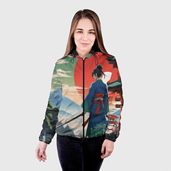 Куртка с капюшоном женская Самурай на ярком красивом фоне, цвет: 3D-черный — фото 2