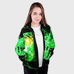 Куртка с капюшоном женская Абстракция зеленые нейроны, цвет: 3D-черный — фото 2
