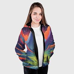 Куртка с капюшоном женская Фантастический красочный пейзаж, цвет: 3D-черный — фото 2