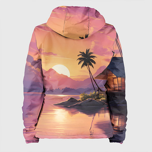 Женская куртка Домик на берегу закат / 3D-Черный – фото 2