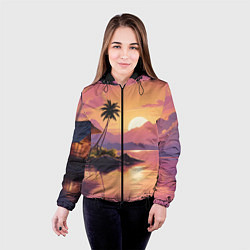 Куртка с капюшоном женская Домик на берегу закат, цвет: 3D-черный — фото 2
