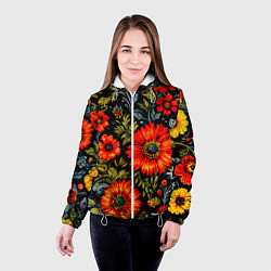 Куртка с капюшоном женская Русская хохлома, паттерн, цвет: 3D-белый — фото 2