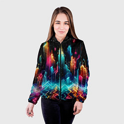 Куртка с капюшоном женская Neon fantastic metropolis - vaporwave, цвет: 3D-черный — фото 2