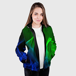 Куртка с капюшоном женская Столкновение огней синий и зелёный, цвет: 3D-черный — фото 2