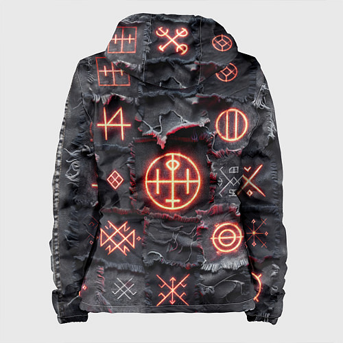 Женская куртка Символы викингов на пэчворк дениме / 3D-Черный – фото 2