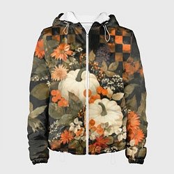 Куртка с капюшоном женская Бледные тыквы, цвет: 3D-белый