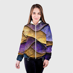 Куртка с капюшоном женская Фиолетовые и золотые волны, цвет: 3D-белый — фото 2