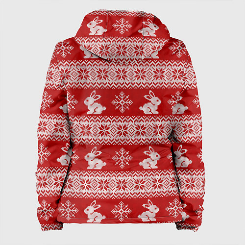 Женская куртка Вязаный зимний узор с зайчатами / 3D-Белый – фото 2