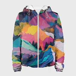 Куртка с капюшоном женская Красочные горы, цвет: 3D-белый