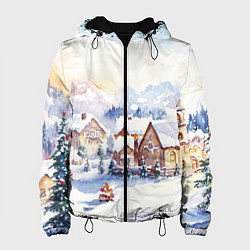 Куртка с капюшоном женская Новогодний снежный город, цвет: 3D-черный