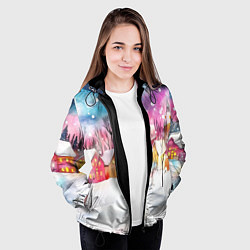 Куртка с капюшоном женская Новогодний ночной дворик, цвет: 3D-черный — фото 2