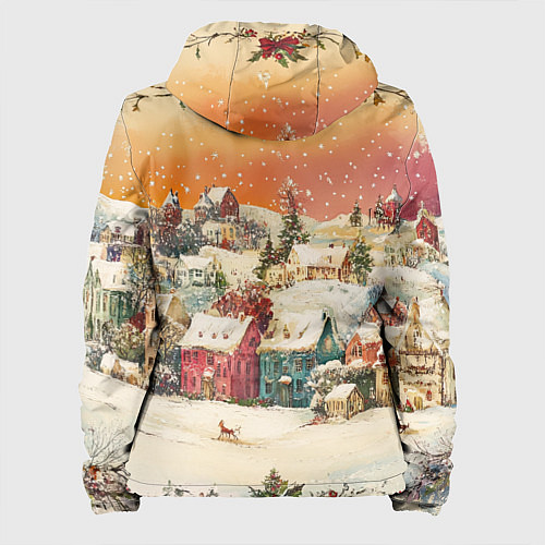 Женская куртка Новогодний город из разноцветных домов / 3D-Черный – фото 2